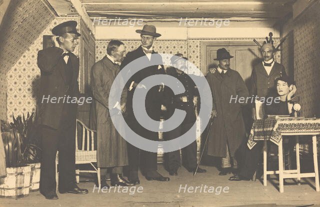 French or Belgian prisoners of war, one in drag, performing a scene from "L'anglais... 1917. Creator: Unknown.