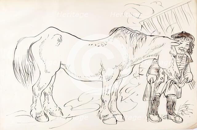 A Groom Feeding His Horse, 1825-1839. Creator: James Howe.