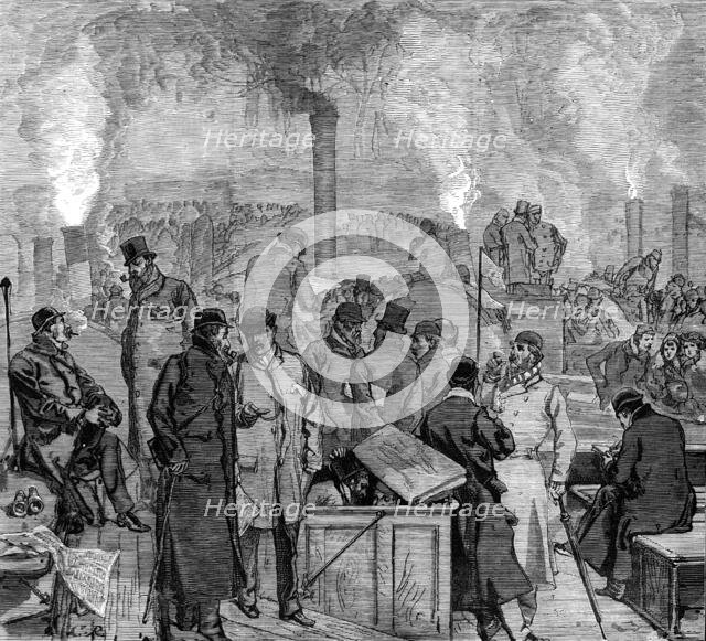 The Oxford and Cambridge Boat-Race: the press boat in a fog..., the race postponed, 1880. Creator: Unknown.