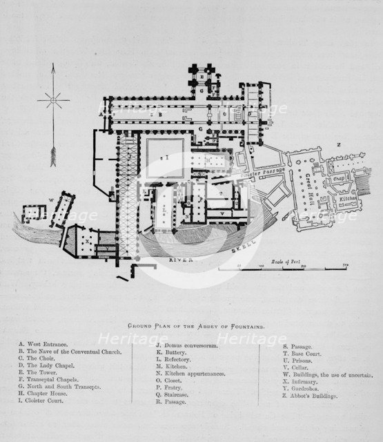 'Ground Plan of Abbey of Fountains', Fountains Abbey,1897. Artist: Unknown.