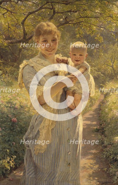 Young Mother with a Child in a Garden, c1900. Creator: Bertha Wegmann.