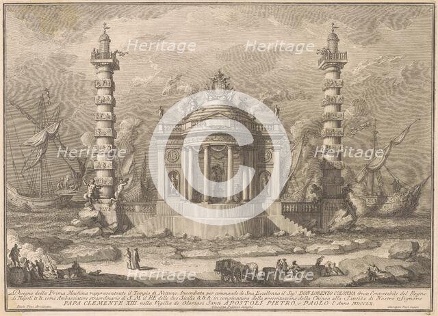 The Prima Macchina for the Chinea of 1760: The Temple of Neptune, 1760. Creator: Giuseppe Vasi.