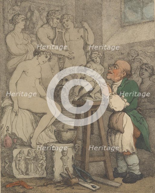 The Sculptor [Preparations for the Academy, Old Joseph Nollekens and his Venus], ca. 1800., ca. 1800 Creator: Thomas Rowlandson.