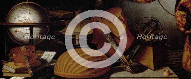 Still Life with Musical Instruments, Globe and Armillary Sphere (Detail), 17th century. Creator: Baschenis, Evaristo (1617-1677).