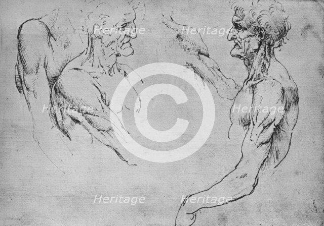 'Two Studies of the Upper Part of an Old Man and Two Studies of Arms', c1480 (1945). Artist: Leonardo da Vinci.