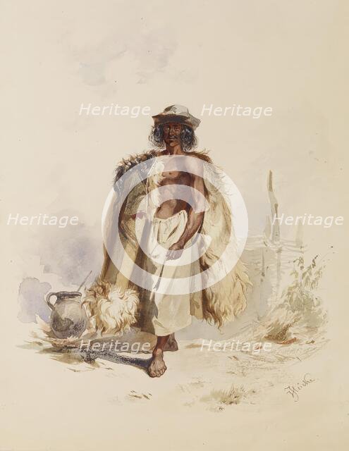 Peasant with Fur Coat Beside Fire, c1850. Creator: Joseph Heicke.