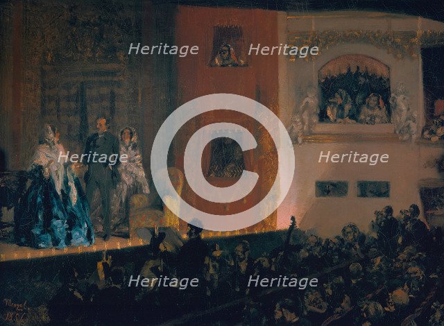 Théâtre du Gymnase in Paris, 1856. Artist: Menzel, Adolph Friedrich, von (1815-1905)