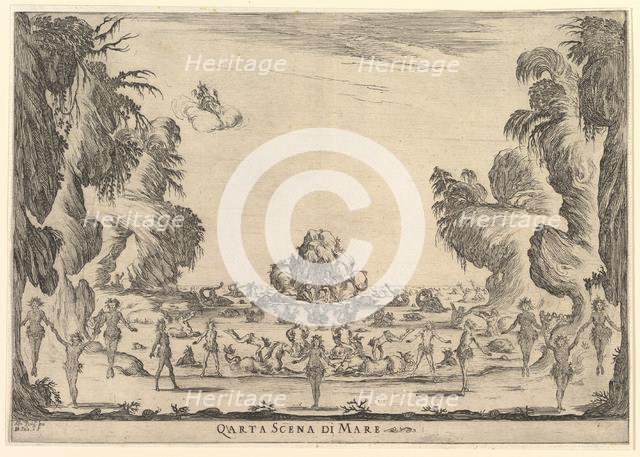 Fourth scene, the sea, from 'The marriage of the gods' (Le nozze degli Dei), 1637. Creator: Stefano della Bella.