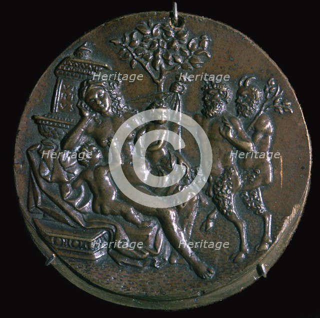 Medal of a sleeping nymph and two satyrs, 16th century. Artist: Giovanni Antonio da Brescia
