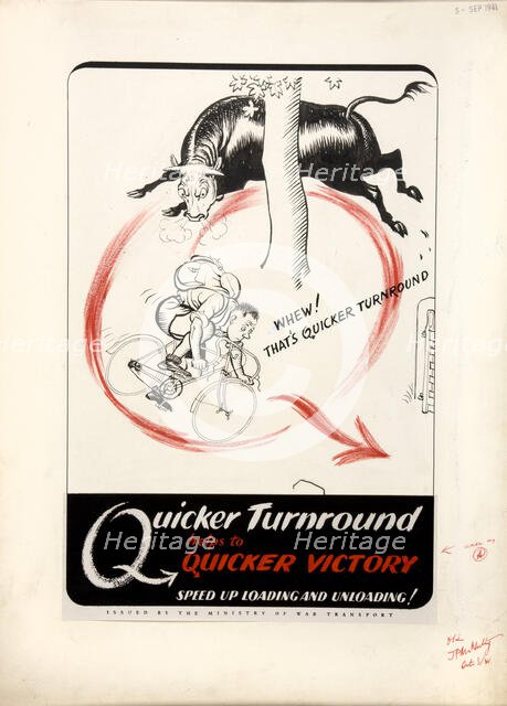 'Quicker turnround helps to quicker victory. Speed up,,,', WWII poster, between 1939 and 1946. Creators: Central Office of Information, Unknown.