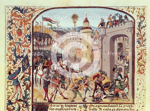 Taking of Caen by the English (1346), Miniature in 'Chroniques de France', 15th century, illumina…