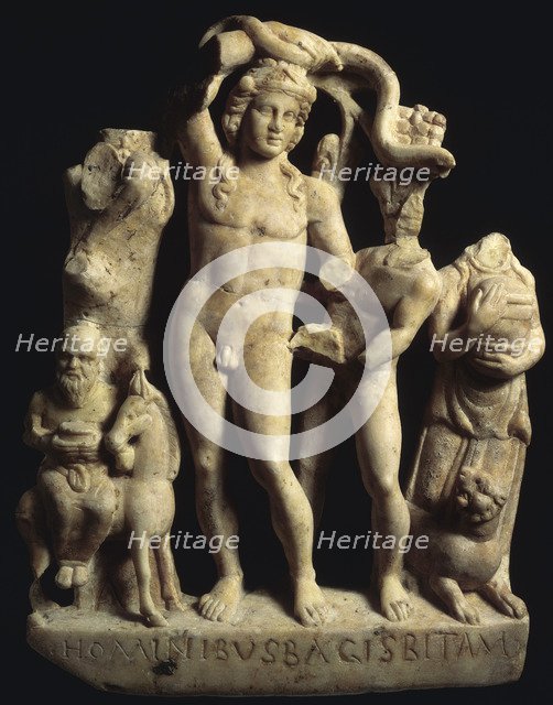 Sculpture depicting Bacchus with Silenus, a satyr, maenad and panther. Artist: Unknown