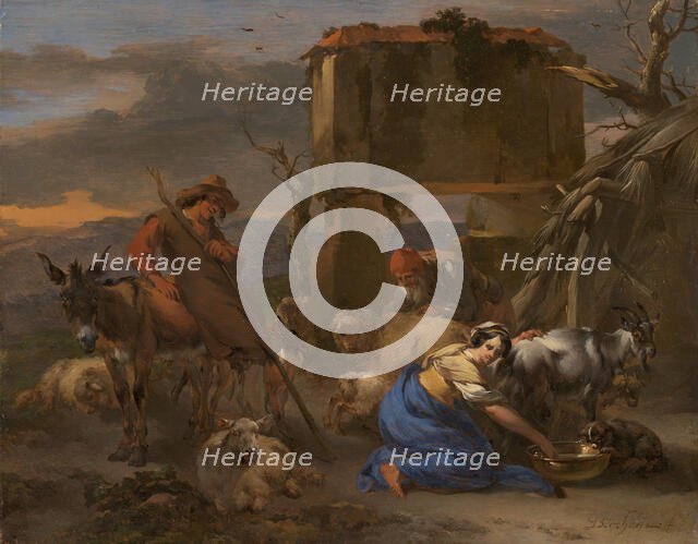Pastoral Scene with a Shepherdess Milking a Goat, 1665/70. Creator: Nicolaes Berchem.