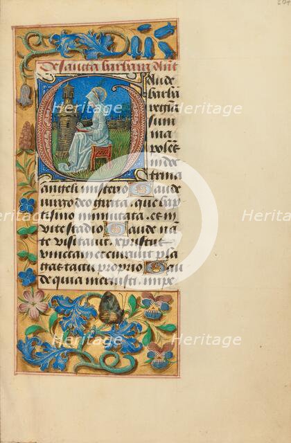 Initial G: Saint Barbara; Crohin-La Fontaine Hours, (about 1480-1485?). Creators: Master of the Dresden Prayer Book, Workshop of the Master of the Dresden Prayer Book.