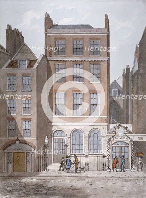 Snow's Banking House and Twining's tea merchants, Strand, Westminster, London, c1810. Artist: George Shepherd