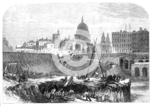 The works of the Metropolitan extension railway in Smithfield, 1864. Creator: Mason Jackson.