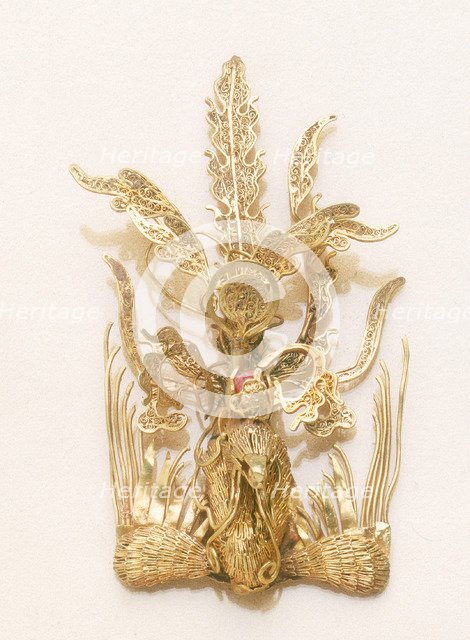 Gold openwork escutcheon plaque with granulation, Northern Wei dynasty, China, 5th-6th century. Artist: Unknown