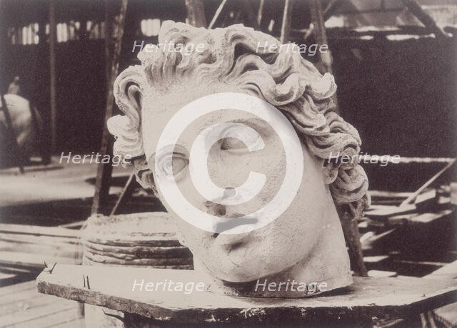 'Head from one of the Colossi of Monte Cavallo, Rome, by Phidias', Crystal Palace, 1852-1854. Creator: Philip Henry Delamotte.