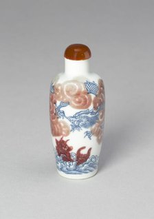 Snuff Bottle with a Dragon and a Carp, Qing dynasty (1644-1911), 19th century. Creator: Unknown.