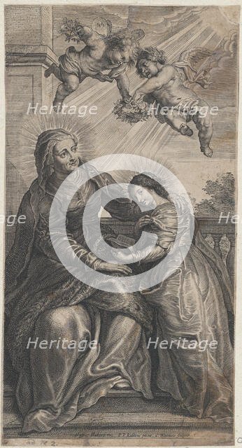 The education of the Virgin, with Saint Anne and the Virgin Mary reading with two p..., ca. 1700-24. Creator: Coenrad Waumans.