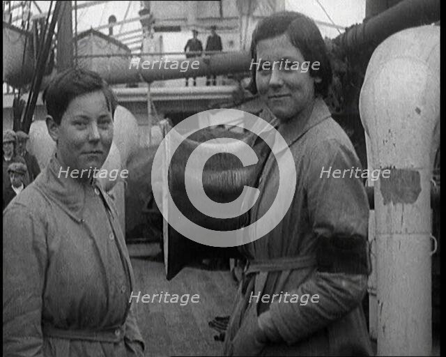 Women On board a Large Ship. They Are Emigrating, 1920. Creator: British Pathe Ltd.