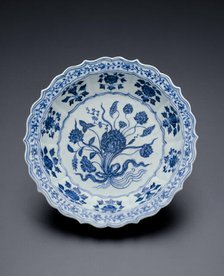 Lobed Dish with Bouquet of Lotus and Saggitaria, Ming dynasty, Xuande reign (1426-1435). Creator: Unknown.