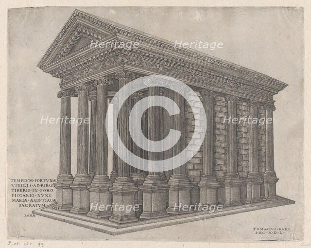Temple of Fortuna, Rome, 1550., 1550. Creator: Nicolas Beatrizet.