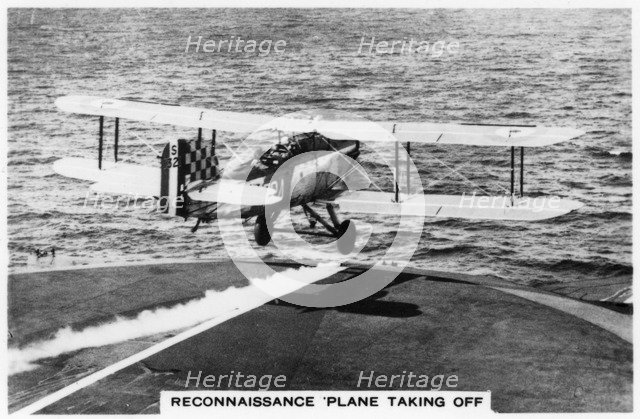 Fairey III F reconnaissance plane taking of from the aircraft carrier HMS 'Courageous', 1937. Artist: Unknown