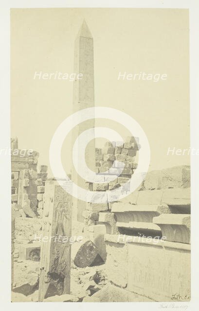 Obelisk and Granite Lotus Column, Karnac, 1857. Creator: Francis Frith.