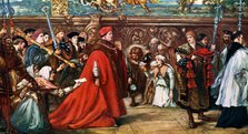 'Cardinal Wolsey Going in Procession to Westminster Hall', 1887, (c1920). Artist: Unknown