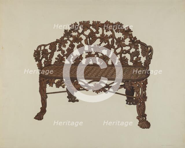 Bench in Cemetary Lot, c. 1941. Creator: Fred Hassebrock.