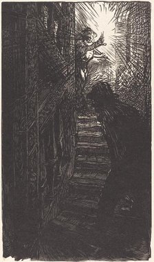 Escalier sculpte rue Boutebrie, published 1901. Creator: Auguste Lepere.