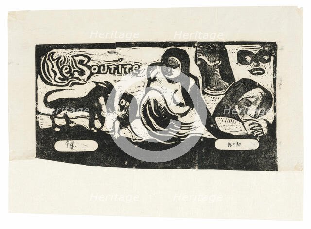 Three People, a Mask, a Fox and a Bird, headpiece for Le sourire, 1899. Creator: Paul Gauguin.