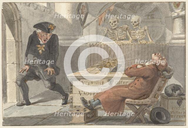 Cartoon on the voluntary sacrifice for the Fatherland, 1774-1833. Creator: Jacob Smies.