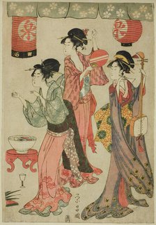Festivity at a teahouse, from a parody of Chushingura, c. 1797/98. Creator: Chokosai Eisho.
