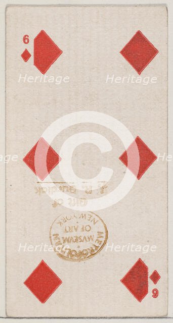 Six Diamonds (red), from the Playing Cards series (N84) for Duke brand cigarettes, 1888., 1888. Creator: Unknown.