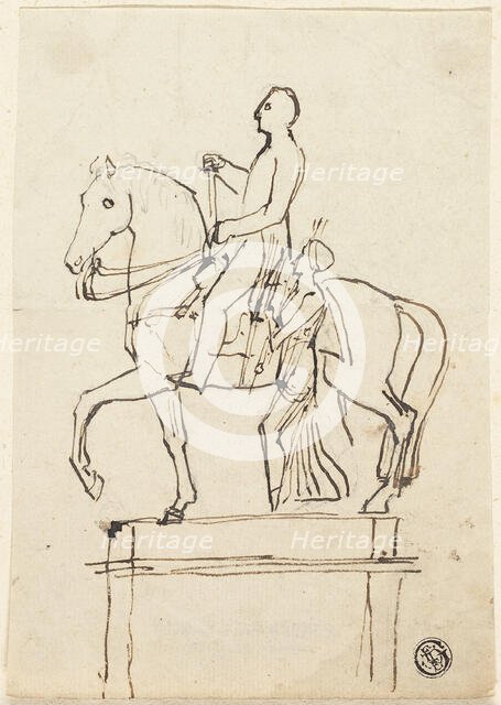 Sculpture of a Horseman Accompanied by Standing Woman, n.d. Creator: Thomas Stothard.