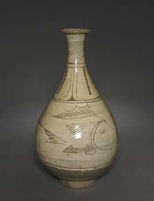 Bottle with Incised and Sgraffito Fish Design, 1400s-1500s. Creator: Unknown.