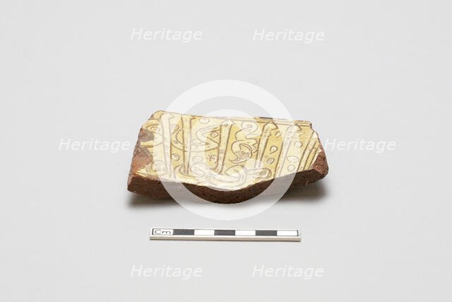 sherd, red body, white slip, yellow glaze, Mamluk period, 1250-1516. Creator: Unknown.