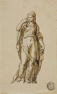 Standing Female Figure Turning to the Left, n.d. Creators: John Michael Rysbrack, Sir James Thornhill.