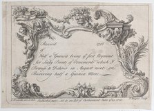 Trade card for Frazer, Army Printer, Stationer and Bookbinder, 1736. Creator: Jean La Rocque.
