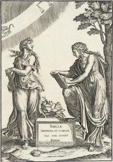 Two Sibyls with Signs of Zodiac, between 1680 and 1720. Creator: Marcantonio Raimondi.