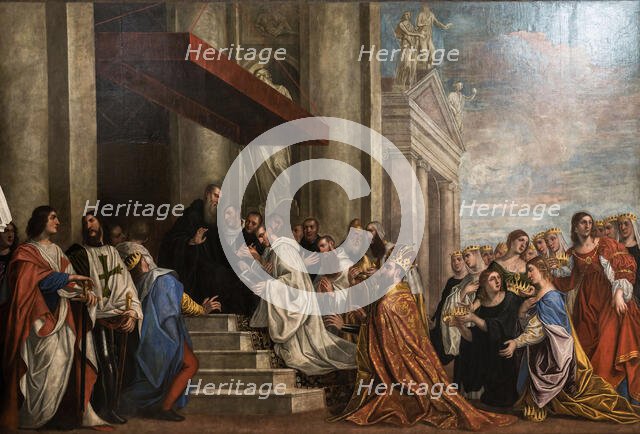 Saint Benedict delivering his rule to the Princes of Earth, 1640. Creator: Scaligero (Scaligeri) (ca 1605-?).