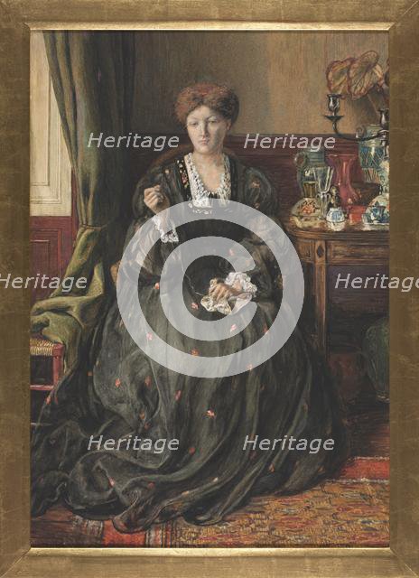 Thinking, Portrait of Emma Madox Brown, c. 1870. Creator: Catherine Madox Brown (British, 1850-1927).