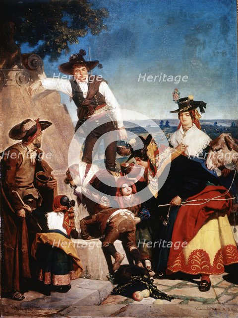  'The fountain of the chapel of Sonsoles' Valeriano Dominguez Becquer Oil.