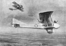 'Combat Aerien; Avion triplace, en mission photographique, protégé par un Spad, 1918. Creator: Etienne Cournault.