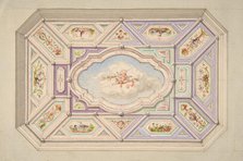 Design for a ceiling with a putto, second half 19th century. Creators: Jules-Edmond-Charles Lachaise, Eugène-Pierre Gourdet.