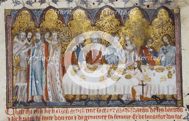 Feasting at King Arthur's Court, 13th century. Artist: Anonymous  