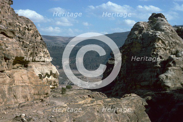Looking down to the 'Royal Tombs' in Petra. Artist: Unknown