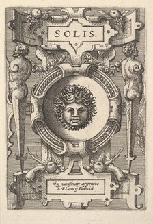 Bust of Sol surrounded by strapwork, from the series 'Deorum dearumque,' a set of images o..., 1573. Creators: Gerard van Groeningen, Johannes van Doetecum I, Lucas van Doetecum.